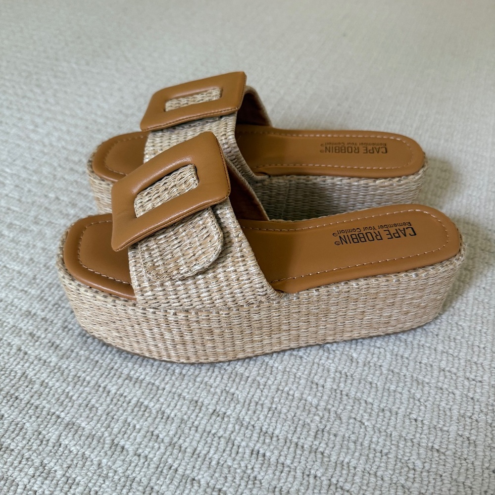 Cape Robbin Raffia Platform Slides - image 1